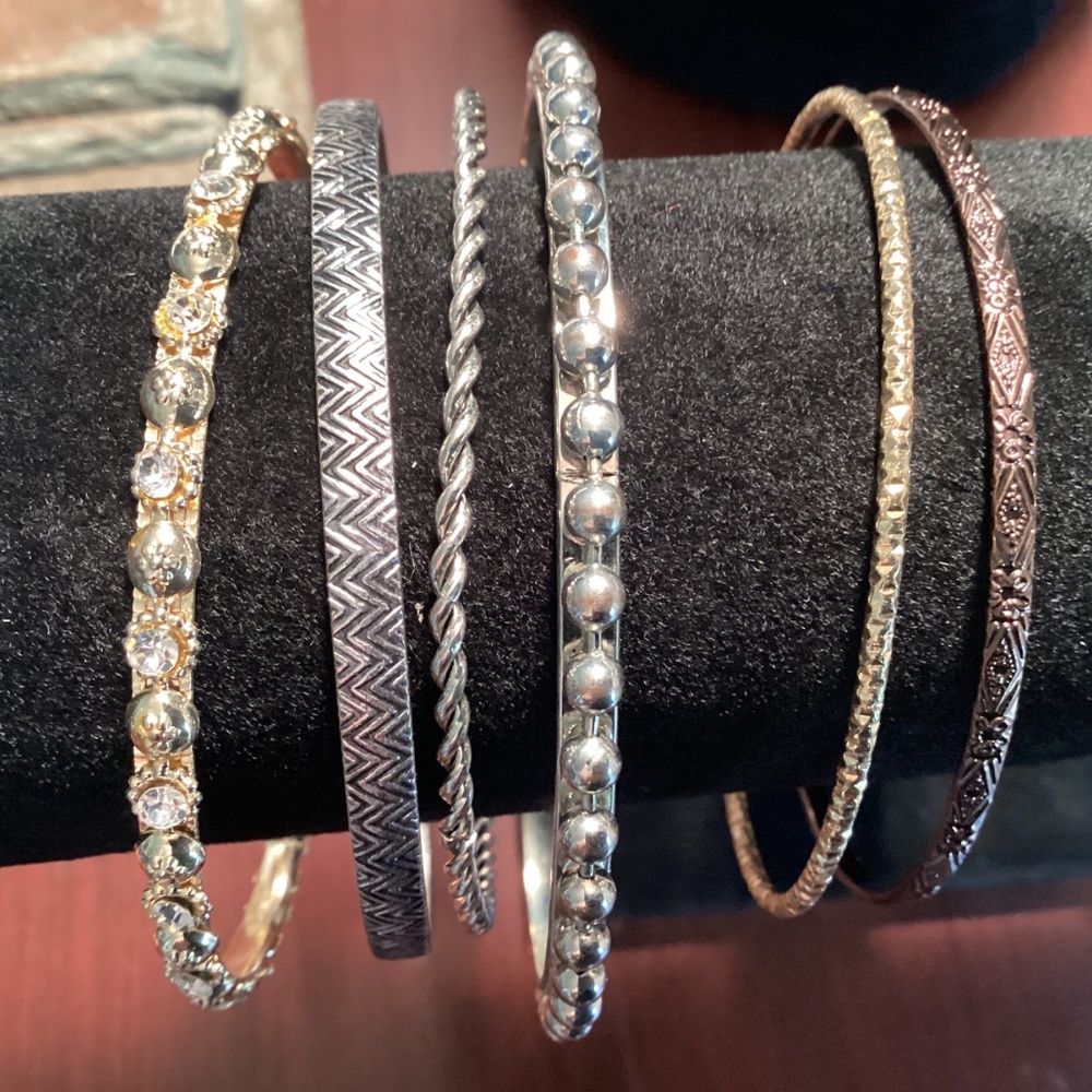 12 Silvertone Bracelet Bundle Scrolls Embossed Ba… - image 2